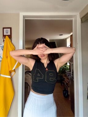 Black Sleeveless Crop Top with Studded '94' Detail - Women